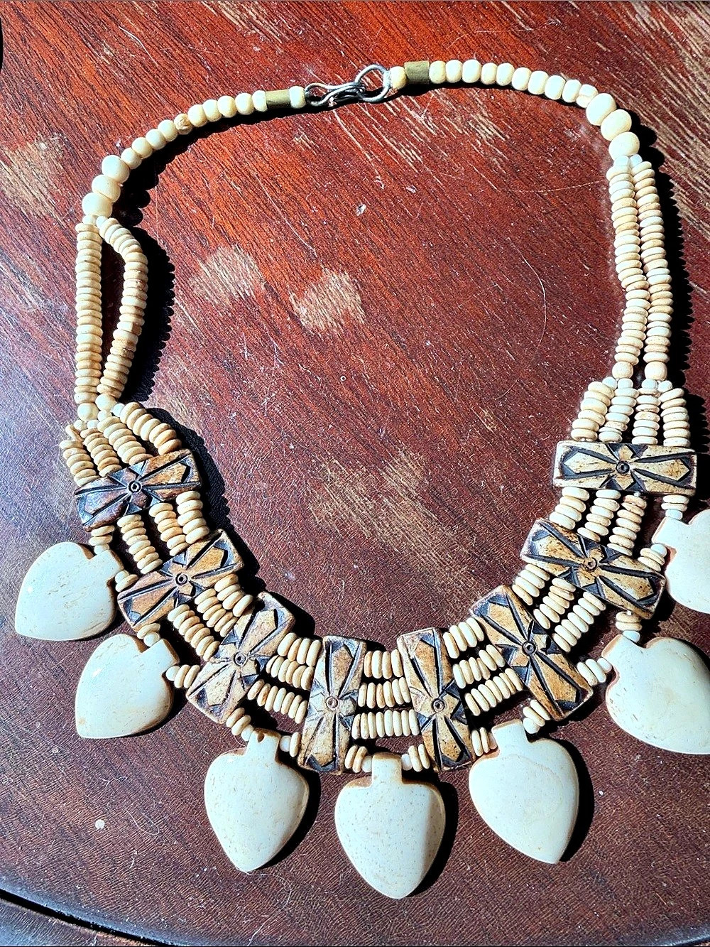 Vintage Handmade Artisan Tribal polished bovine bone & carved wood